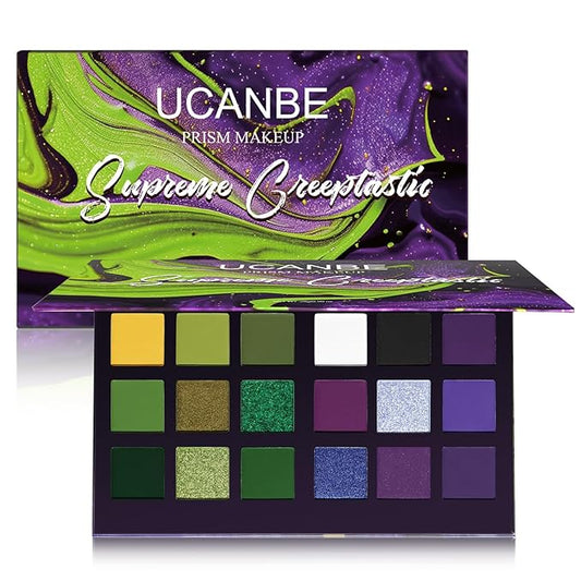 Green Purple Goth Eyeshadow Palette Makeup- 18 Colors Matte Shimmer Metallic Bright & Dark Smoky Gothic Eye Shadows for Halloween Christmas Grinch Witch Beetle-juice Ursula SFX Cosplay Costume Make Up