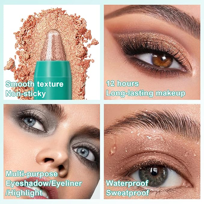 8Pcs Eyeshadow Stick Eye Brightener Stick Eyeliner Pencil Cream Shimmer Glitter Smooth Women Girls Eye Shadow Sticks Hypoallergenic Highlighter Natural Waterproof Long Lasting (SET A 8PCS)