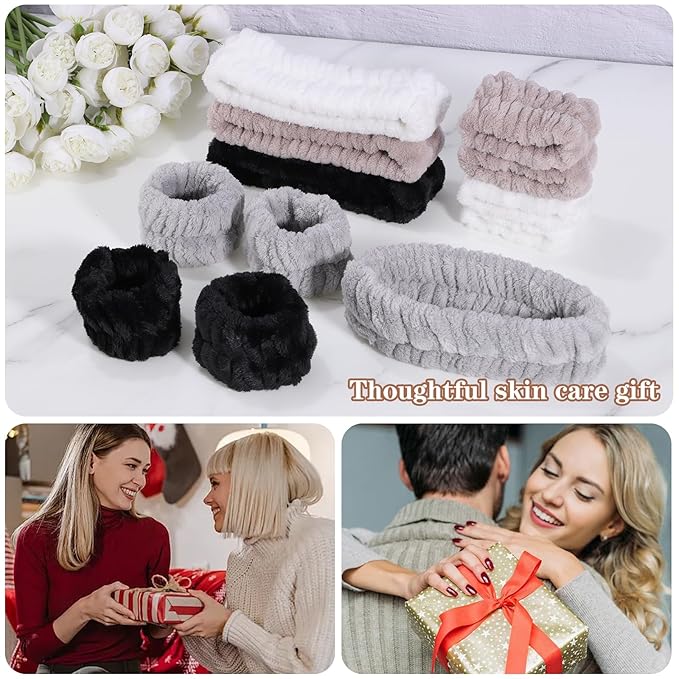 obeoby Spa Headband for Washing Face, 12 Pcs Makeup Headband and Wristband Set for Skincare Makeup Bath Stocking Stuffers for Women Girls