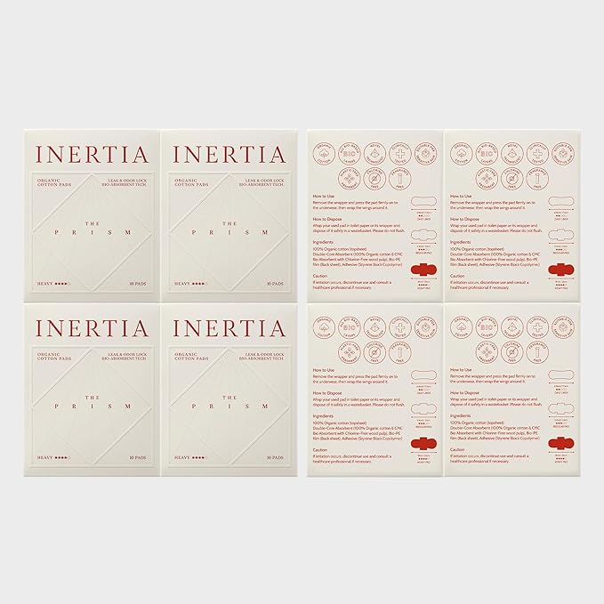 Truly Organic INERTIA Pads - The Prism with Wings for Women Heavy Absorbency (40 Count) - The Best Absorbency, NO Petroleum-Based microplastic, Chlorine, or Fragrance. (Pack of 4)