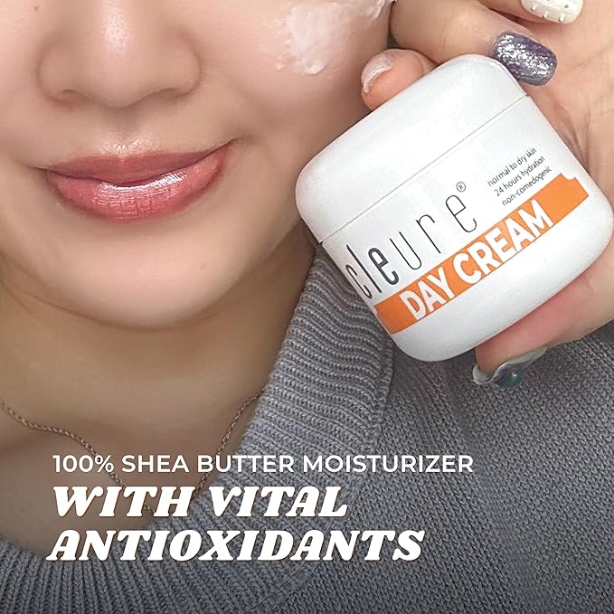 Cleure Anti-Aging Day Cream & Facial Moisturizer w/Pure Shea Butter for Sensitive Skin - Fragrance Free, Gluten, Salicylate and Paraben Free (2 oz, Pack of 2)