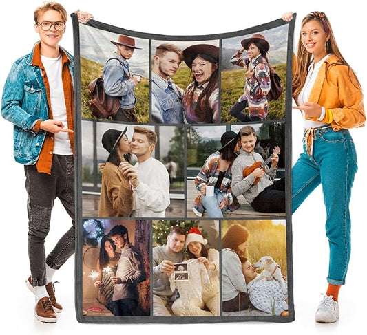 Custom Blanket with Picture Text Customized Thow Blanket Personalized Blankets Customize Gifts for Mom Dad Couple Girlfriend Boyfriend Wife Husband