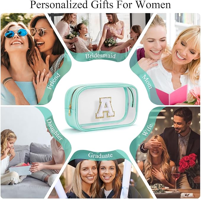 YOOLIFE Initial Make Up Bag Travel Toiletry Bag, Clear Makeup Bag Preppy Cosmetic Bags Organizer Travel Essentials Gifts for Women Teen Girlfriend Teacher Mom Birthday Mothers Day Gifts Blue B