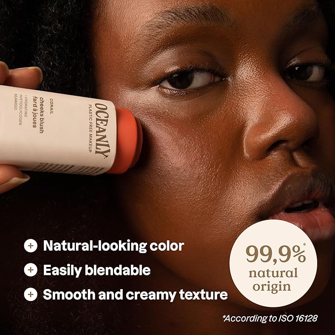 ATTITUDE Oceanly Plastic-Free Lightweight Blush Stick, Titanium Dioxide-Free, EWG Verified, Vegan & Cruelty-free Makeup, Corail, 0.3 Ounces