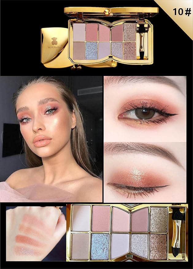 Glitter Eyeshadow Palette, 10 Colors Sparkle Shimmer & Matte Eye Shadow Highly Pigmented Waterproof Long Lasting Makeup Set (Color 10)