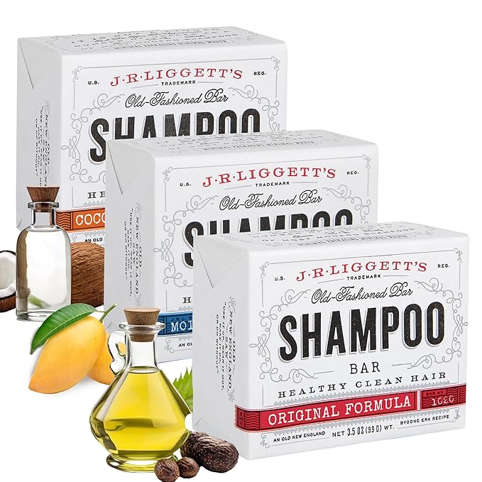 J.R.LIGGETT’S Original Formula, Moisturizing Formula and Coconut & Argan Oil Shampoo Bars - Plant-Based Nourishing Shampoo Bars for All Hair Types - Sulfate-Free for Healthy Hair - 3-Pack