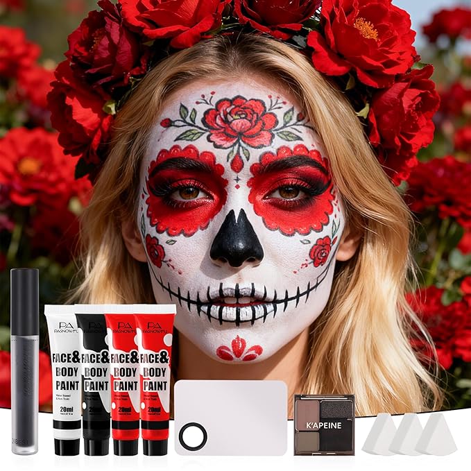Halloween for Clown Spider Demon Makeup Kit, Professional Halloween SFX Costume Makeup Set for Clown Cosplay ,Water-Based Face Paint Kit with Red Face Paint for Cosplay, Theatre, Party.