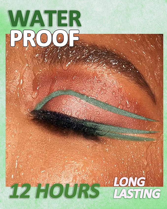 Green Mascara and Eyeliner Set,5D Waterproof Mascara Volume and Length Natural Lengthening Curling, Smudge Proof Green Eyeliner Pencil, Natural Eye Makeup Gift Kit for Women in Halloween Set-06