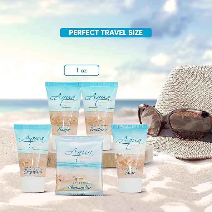 Aqua Organics Hotel Soaps & Toiletries Bulk Set | 1-Shoppe Amenities Kit | 1oz Shampoo & Conditioner, Body Wash, Lotion, 1oz Bar Soap | Travel Size | 75 Pieces