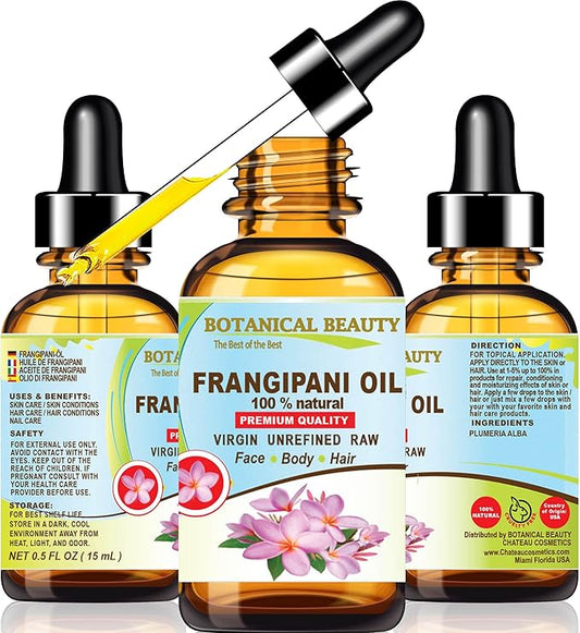 Botanical Beauty Frangipani Oil 100% Natural 0.5 Fl oz - 15 ml Frangipani Essential Oil for FACE, Skin, Body, Hair, Nails Beauty Oil, Skin Moisturizer Oil, Nourishing Oil, Perfume, Soap Making