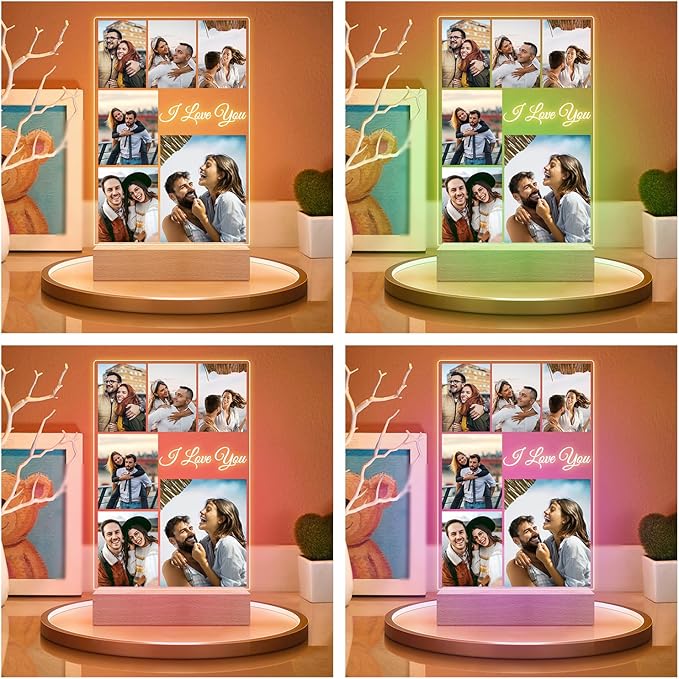 Personalized Anniversary Couple Gifts for Him & Her, Custom Picture Frames with Photo, Personalized Photo Frame with Night Light, Personalized Christmas Birthday Gifts for Women & Men