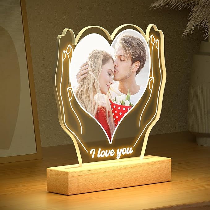 Personalized Anniversary Couple Gifts for Women & Men, Custom Picture Frame with Photo, Personalized Photo Frame with Night Light, Christmas Birthday Gifts for Her Him Girlfriend Boyfriend