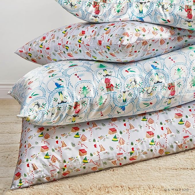 Kitsch x Elf North Pole - Satin Pillowcase with Zipper for Hair & Skin – Softer Than Silk, Cooling Pillow case, Wrinkle-Free, Machine Washable, Queen/Standard (19x26)
