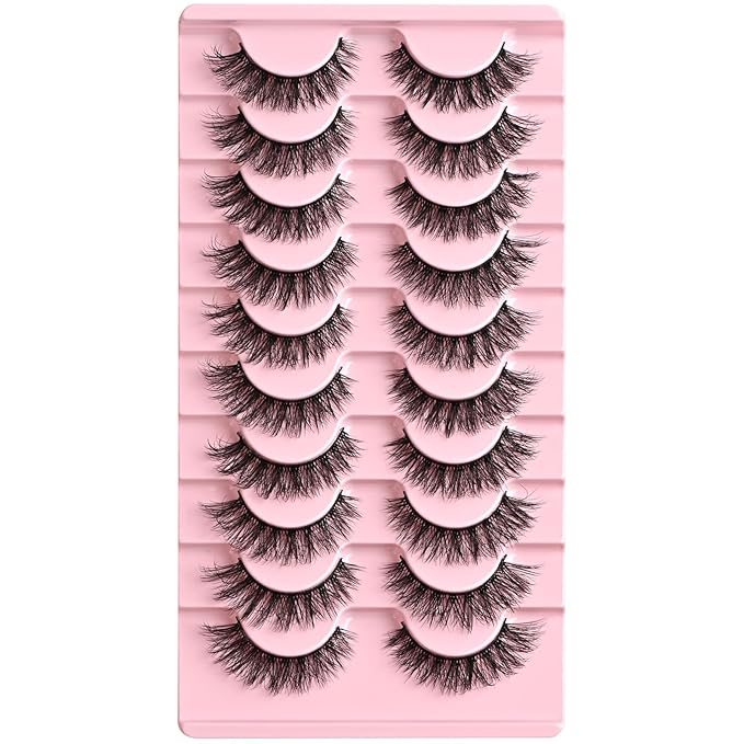 FARRED Natural Lashes Short Eyelashes Wispy False Mink Lash Strips 10 Pair Natural Look Fluffy Cat Eye Strip Eyelash Small Fake Lashes Full Pestañas Sets for MUA and Beginners Daily Makeup