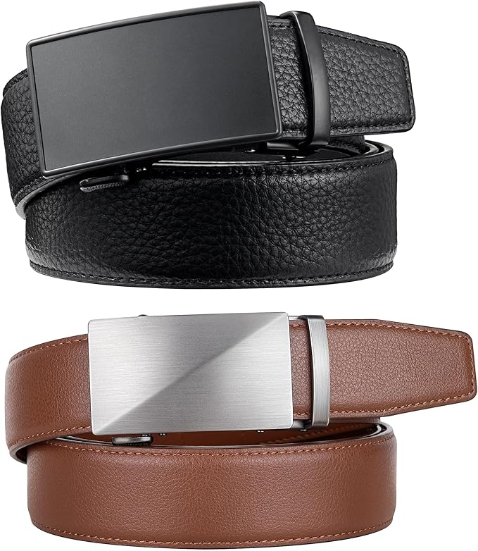 Zitahli Ratchet Belt for Men - 2 Packs Leather Mens belt For Gift Men Dress and Casual,Trim to Fit