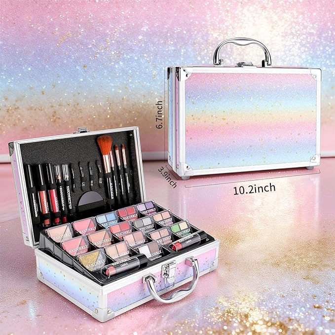 Makeup Kit for Women Girls, Fashionable Make Up Present Set for Beginners Professionals Traveler with Case, Makeup Essential with Eyeshadow Palette, Lip Gloss, Mascara,Foundation Face Primer(Rainbow)