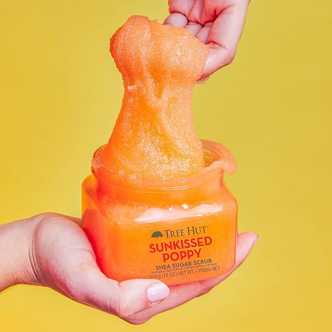 Tree Hut Sunkissed Poppy Shea Sugar Scrub, Exfoliating, Hydrating & Moisturizing Body Scrub with Shea Butter & Nourishing Essential Oils, Smooth & Soften Skin, 18 oz