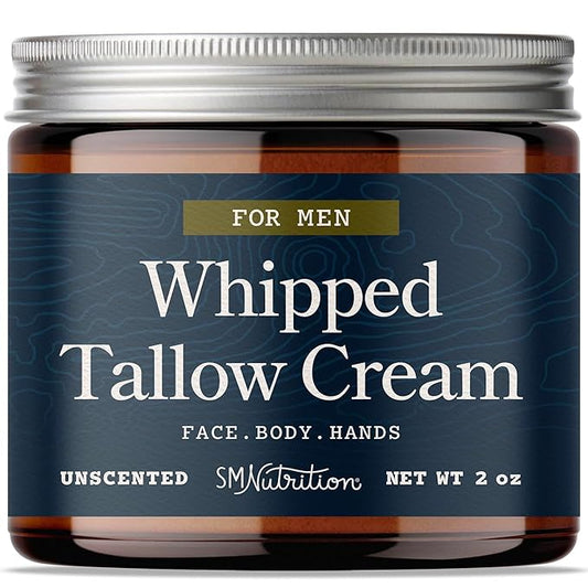 Whipped Beef Tallow Cream for Men | Face & Body | Beef Tallow for Skin Health & Barrier Support | Unscented | Whipped Men’s Moisturizer Cream with Beeswax | Grass-Fed, Cruelty-Free & Non-GMO | 2 oz