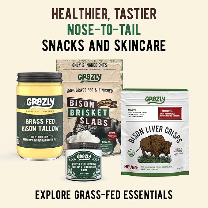 Whipped Bison Tallow Balm w/Manuka Honey, Jojoba, Rose Geranium Oil - Grass-Fed & Finished Organic Tallow Face Moisturizer - Face & Body Cream for Acne-Prone Skin - Nourishing Skincare (2.5oz)