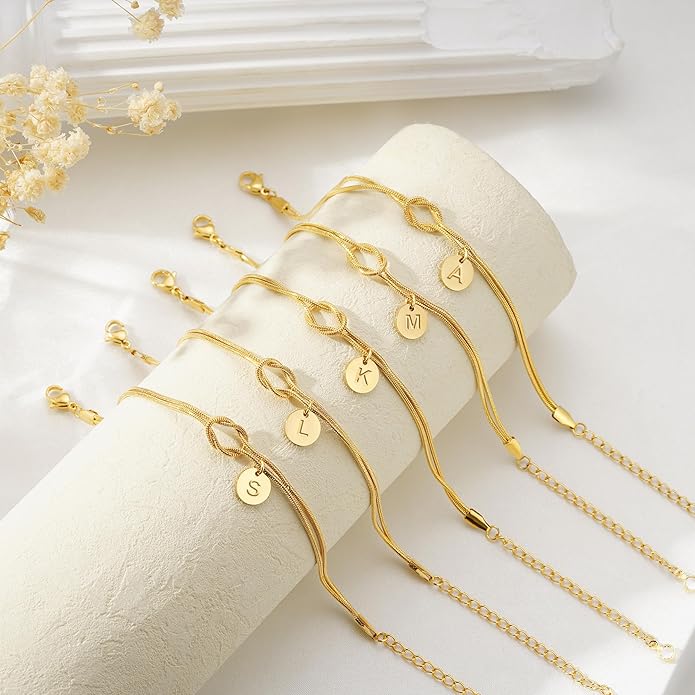 Turandoss Gold Initial Bracelets for Women Girls Gifts - 14K Gold Plated Love Knot Letter A-Z Initial Bracelet Dainty Forever Infinity Bracelet Jewelry Gifts for Women Girls Lover Bridesmaids Friends