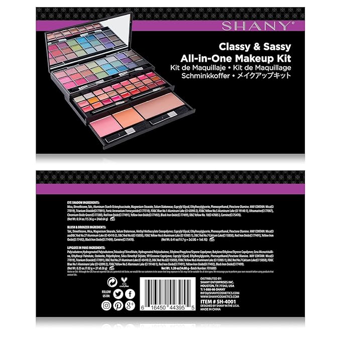 SHANY Classy & Sassy All-in-One Makeup Kit Makeup Set with Cosmetics Mirror, Makeup Applicators, 24 Eye Shadows Colors, 18 Lipstick Lip Glosses, 2 Blushes, and 1 Bronzer - Premium Giftable Packaging
