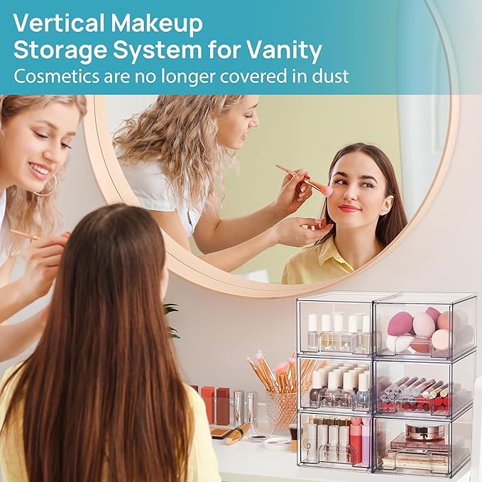 Vtopmart 8 Pack Small Clear Stackable Storage Drawers,Acrylic Bathroom Makeup Organizer,Plastic Storage Bins For Vanity, Undersink, Kitchen Cabinets, Pantry, Home Organization