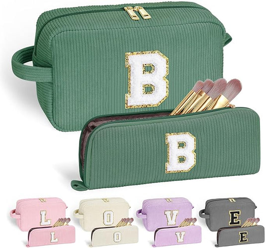 YOOLIFE Initial Travel Makeup Bag Cosmetic Bag - Teen Girl Gifts Trendy Stuff Friend Birthday Gifts for Women Teen Girl Kids