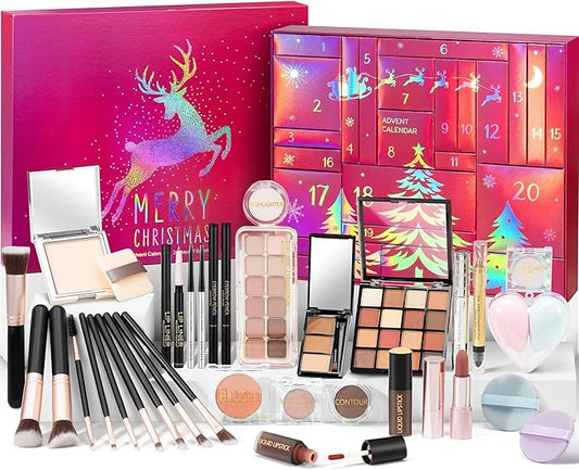 Makeup Beauty Advent Calendar 2025, 24 Days Christmas Countdown Calendar for Adults Women & Teen Girls - Cosmetic Advent Full Face Make Up Calendar Kit Xmas Gift Set for Wife Mom Friend Girlfriends