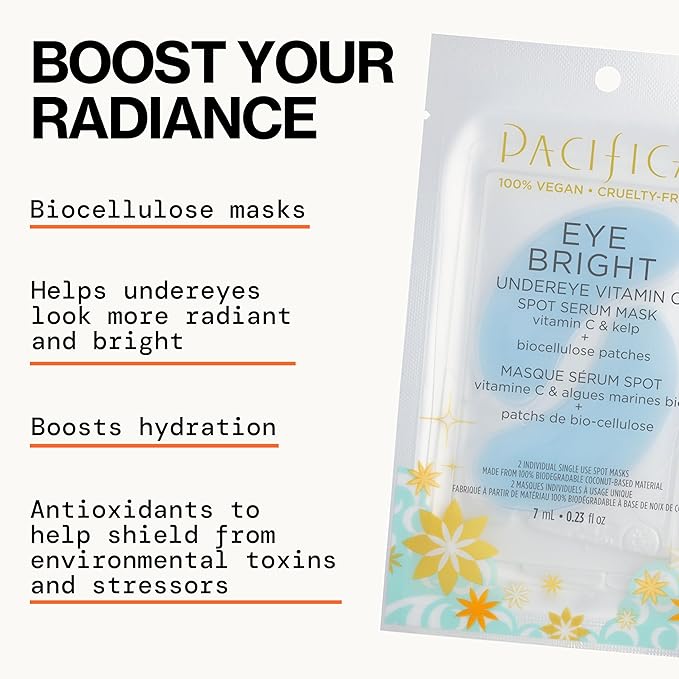 Pacifica Undereye Spot Serum Mask – Bright Eye Vitamin C Mask for Dark Circles & Hydration, Brightening Under Eye Treatment, Vegan & Cruelty-Free, 1 Pack