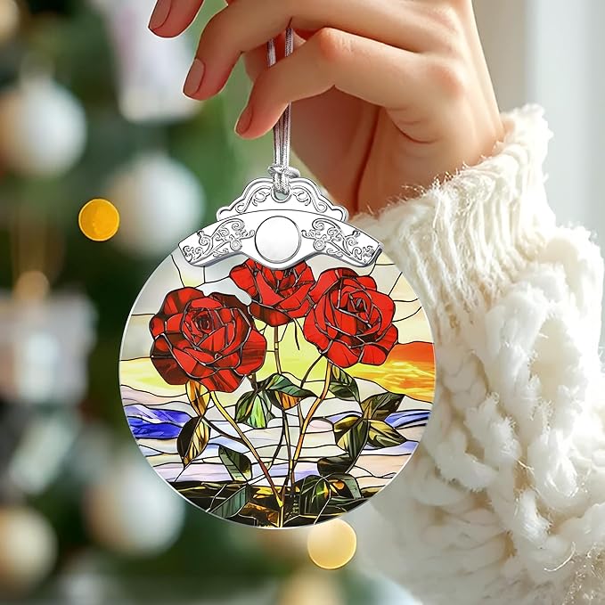 Christmas Ornaments: Stained Glass-Style June Birth Flower Ornament – Christmas Tree Decorations, Holiday Party Gifts, Mother's Day & Birthday Gifts for Women, Mom & Grandma | Birth Flower Gift