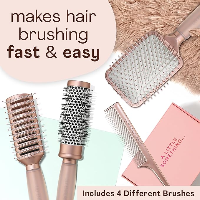 Luxury Hair Brush Gift Set for Women & Girls - Lily England 4-Piece Professional Styling Collection - Premium Ladies Gift Set | Elegant Gifts for Women for All Hair Types - Matte Rose Gold