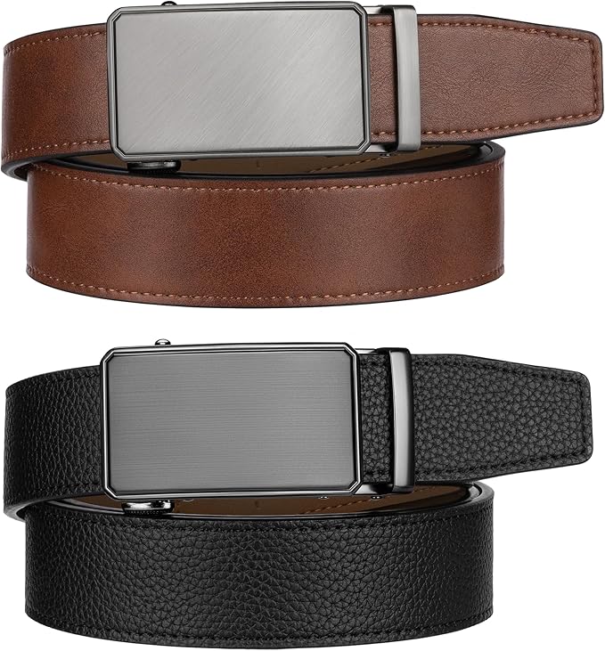 Zitahli Ratchet Belt for Men - 2 Packs Leather Mens belt For Gift Men Dress and Casual,Trim to Fit