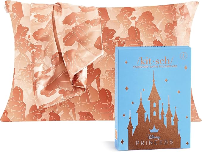 Kitsch & Disney Princess Satin Pillowcase with Zipper for Hair & Skin - Softer Than Silk Pillow Cases, Smooth Pillow Covers, Wrinkle-Free, Queen/Standard (19x26)