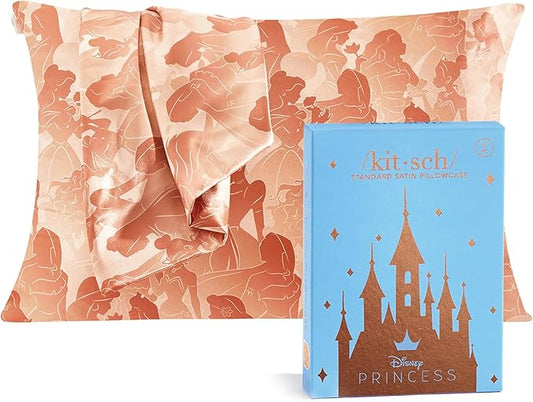 Kitsch & Disney Princess Satin Pillowcase with Zipper for Hair & Skin - Softer Than Silk Pillow Cases, Smooth Pillow Covers, Wrinkle-Free, Queen/Standard (19x26)