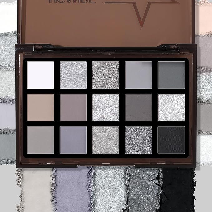 UCANBE Smokey Black Eyeshadow Palette, 15 Colors Dark Shimmer Matte Metallic Makeup Pallet, High Pigmented Gray Silver Sombras De Ojos Kit for Daily and Halloween