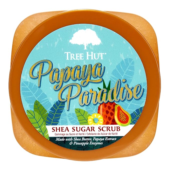 Tree Hut Papaya Paradise Shea Sugar Scrub, Exfoliating, Hydrating & Moisturizing Body Scrub with Shea Butter & Nourishing Essential Oils, Smooth & Soften Skin, 18 oz
