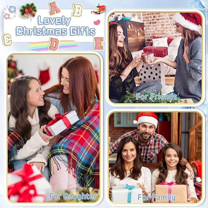 TOPEAST Personalized Makeup Bag, Chenille Letter Pouch Cosmetic Bag w Zipper, PU Leather Waterproof Toiletry Bag, Bridal Shower Gifts for Bridesmaids, Cute Stuff for Girls (Sky Blue P)