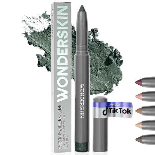 Wonderskin IYKYK Eyeshadow Stick - Longwear Eye Shadow Sticks, Budge-Proof & Waterproof Shimmer Eyeshadow Stick with Built-in Sharpener (Green Smoke)