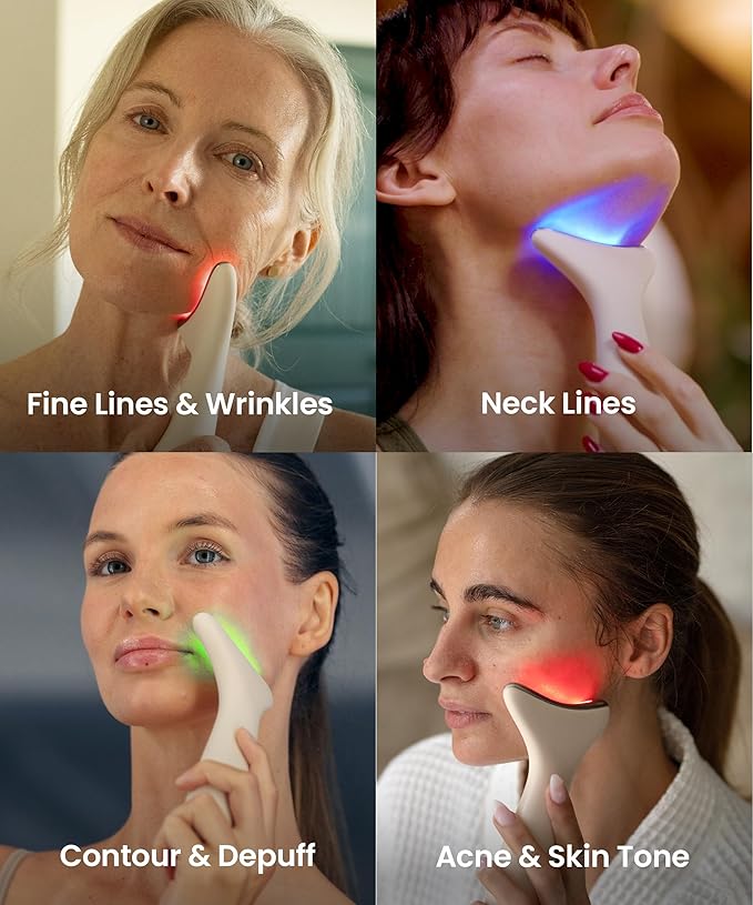 REVO Genie | 3-in-1 Face & Neck Beauty Massager with Heat, 3 Light Therapies, Smart Vibration | Powerful Red Light, Blue Light, and Green Light Therapy for Wrinkles, Hyperpigmentation, Acne & More