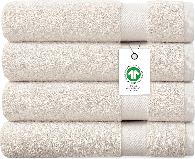 Delara Organic Cotton Luxuriously Plush Bath Sheet Pack of 4 | GOTS & OEKO-TEX Certified | Premium Hotel Quality Towels | Feather Touch Technology|650 GSM Long Staple|Soft, Quick Dry & Ultra-Absorbent