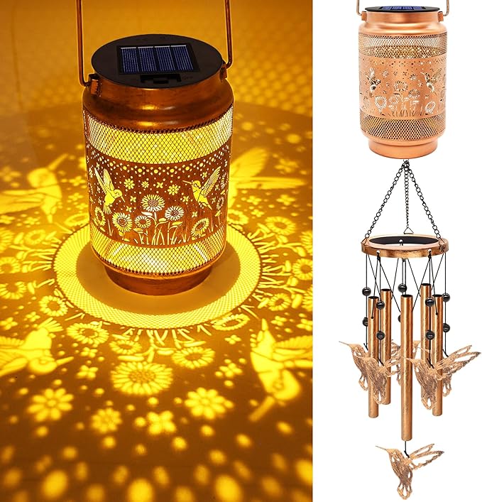Hummingbird Solar Wind Chimes for Outside, Gifts for Christmas Mom Women Grandma Birthday Memorial Teacher, 32" Windchimes Outdoor Decor Hanging Solar Lantern for Garden Porch Patio Backyard