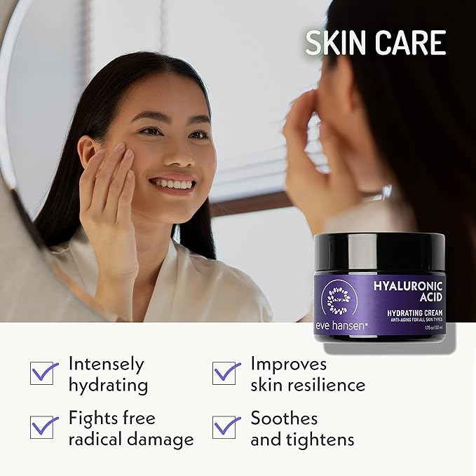 Eve Hansen Hyaluronic Acid Cream for Face | Natural Face Moisturizer, Neck Cream, Anti-Wrinkle Cream | Anti Aging Face Cream for Women, Mens Moisturizer for Face w/Organic Botanical Extracts 1.75oz