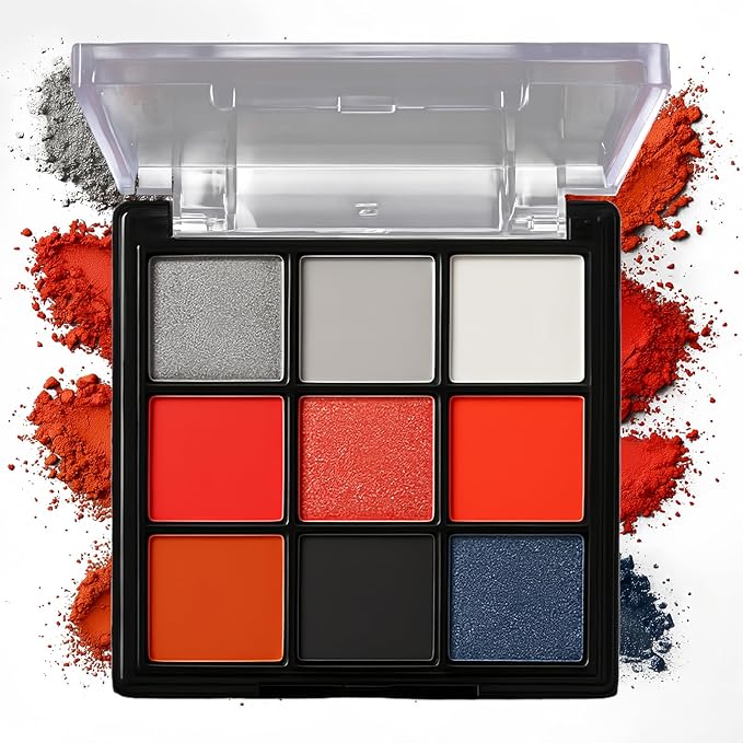 K'APEINE Eyeshadow Palette, 9Colors Red Black Eye Shadow Goth Smokey Eyeshadow Palette Soft Finish Eye Makeup Kit for Halloween, Cosplay, Stage Show & Daily Life