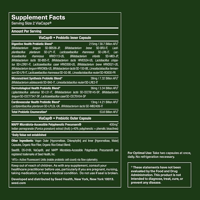 Seed DS-01 Daily Synbiotic - Prebiotic and Probiotic for Women & Men - Digestive Health, Gut Health, Immune Support, Bloating & Constipation Relief - Vegan & Shelf-Stable - 60 Capsules (30-Day Supply)