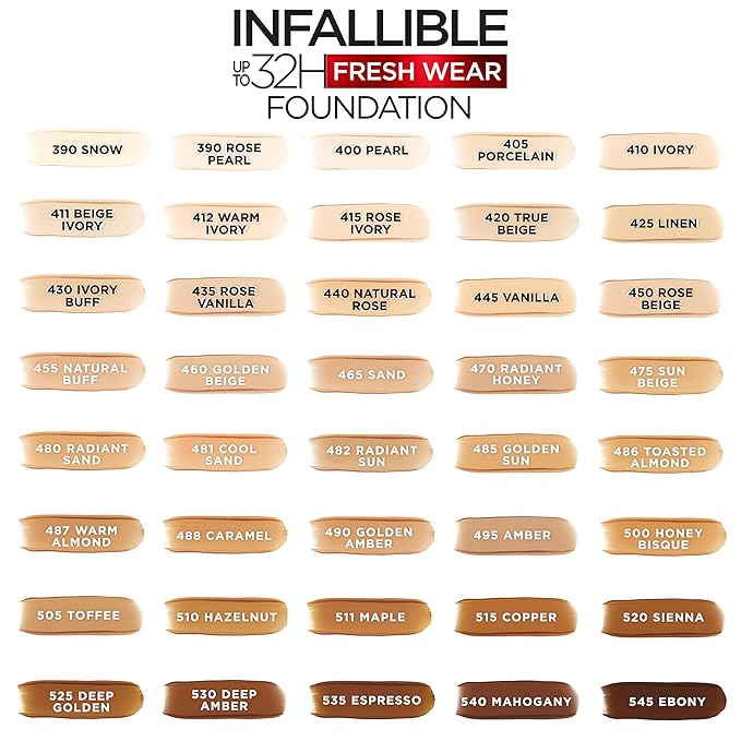 L'Oreal Paris Makeup Infallible Up to 32 Hour Fresh Wear Lightweight Foundation, 540 Mahogany, 1 Fl Oz, Packaging May Vary