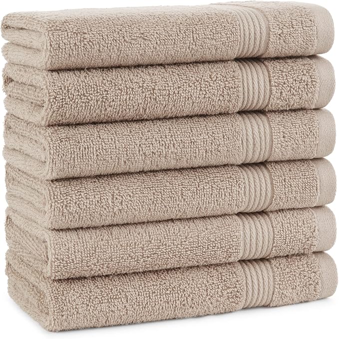 Arkwright Bathroom Hand Towels Set of 6 - Super Soft 100% Cotton, 600 GSM Quick Dry & Absorbent, Luxury Bath Essentials for Hotels, Spa, Hosts, and Vacation Rentals, Latte Beige