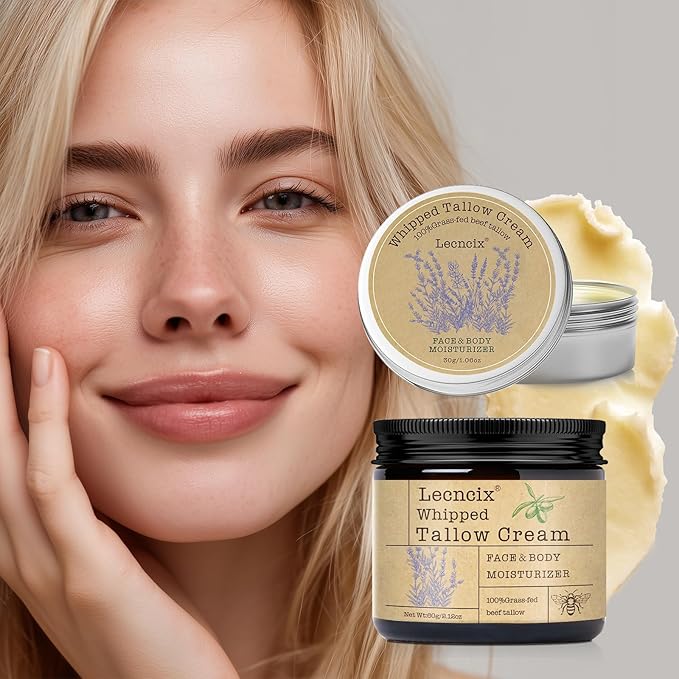 2PC Grass-Fed Beef Tallow for Skin,Tallow Face Moisturizer All-Natural Skin Care,Beef Tallow for Body & Face Moisturizer(Lavender,2.12+1.06Oz)
