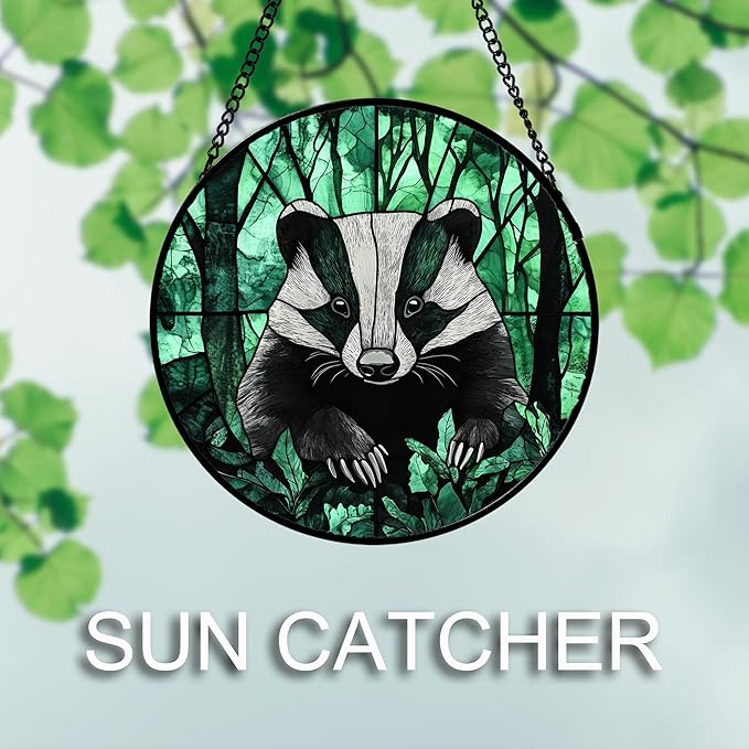 Stained Glass Window Hanging 4 Pcs Set Green Forest Night Sky Wildlife 7.8" - Suncatcher Door Garden Sun Catcher Decor Birthday for Mom Woman Nana Men Friend
