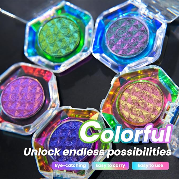 CHARMACY Multichrome Glitter Eyeshadow, Intense Pigmentation Chameleon Sparkling Eyeshadow, Bright Highlighter Duochrome Eye Make Up, Multi-Reflective Finishes Glitter Metallic Eye Makeup #06