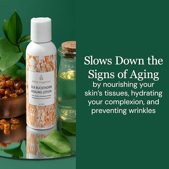 Sea Buckthorn Healing Lotion, 4oz – Soothing Moisturizer with MSM, Black Willow Bark & Zinc Oxide – Organic, Vegan – Repairs Acne, Redness & Skin Irritation